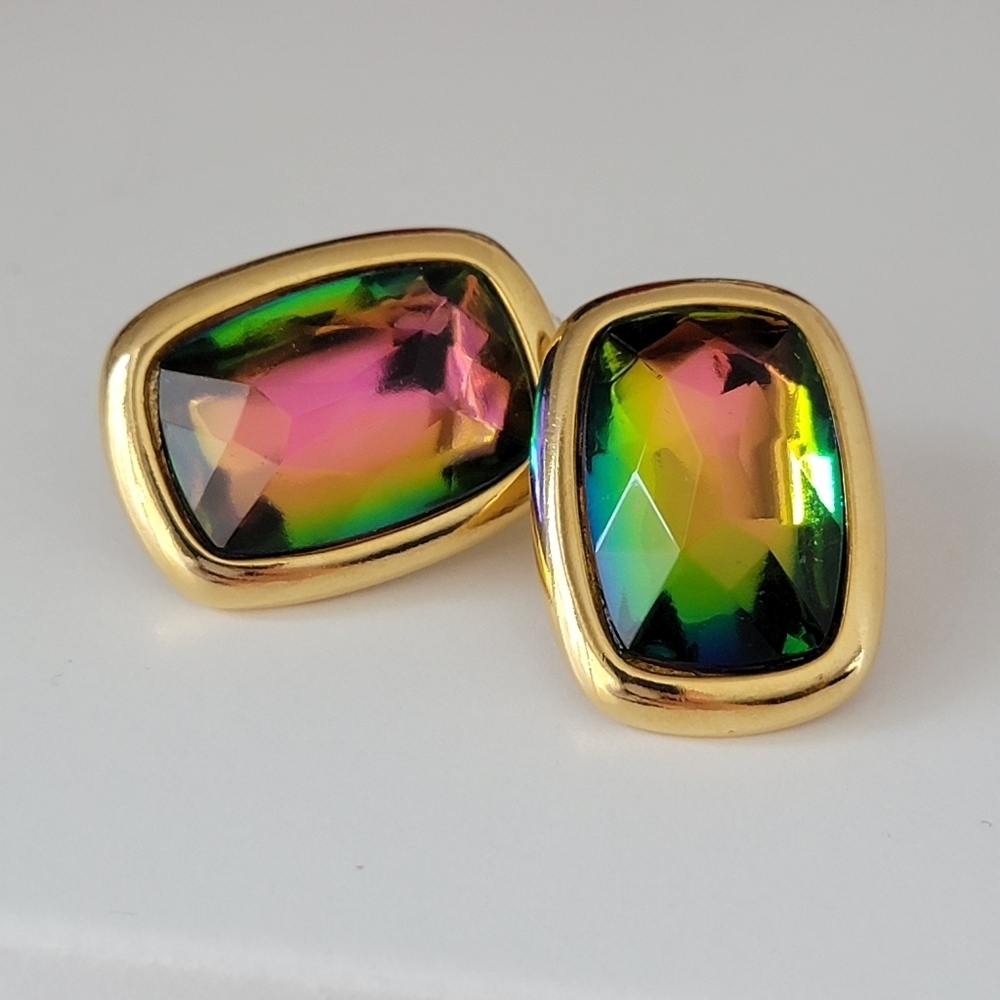 Vintage Earrings Vitrail Glass Crystals #1915